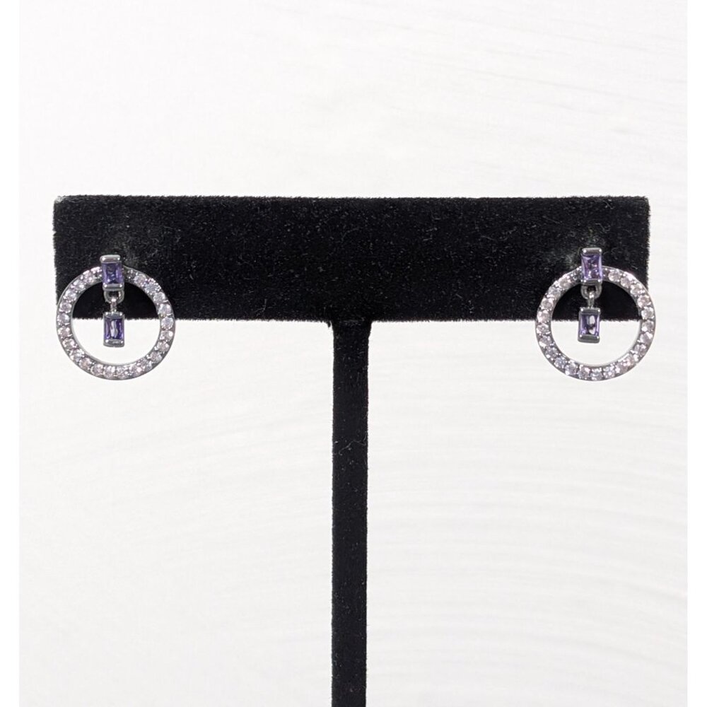Bomb Party Earrings Convertible Purple CZ Round Charm Pierced Birthstone